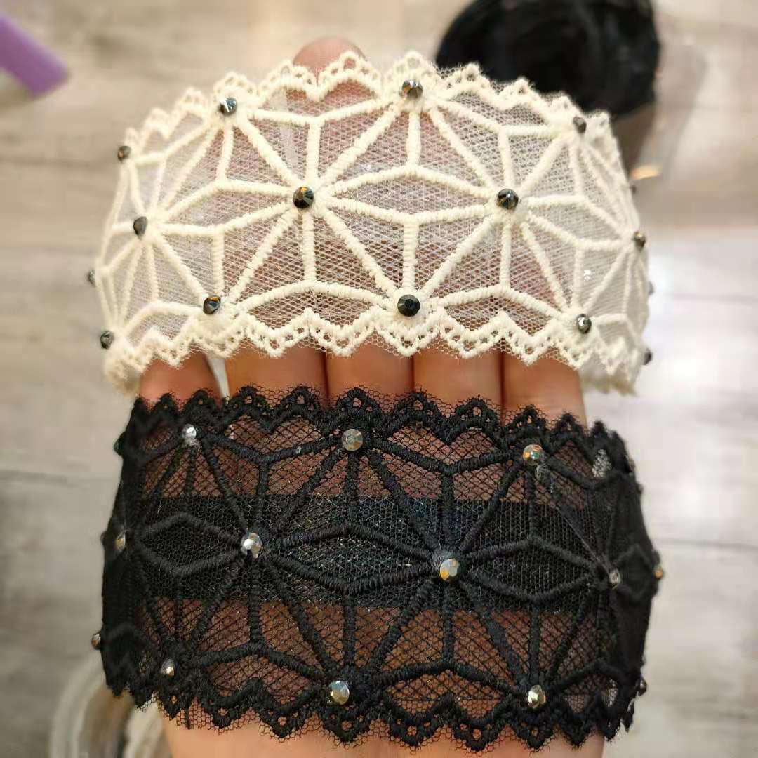 中国风点钻黑白气质复古百搭蕾丝发箍带齿防滑图