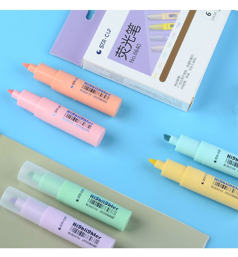STA Water-based marker pen, slanted marker pen, student erasable pen, key point drawing, color highlighter pen set pic 17