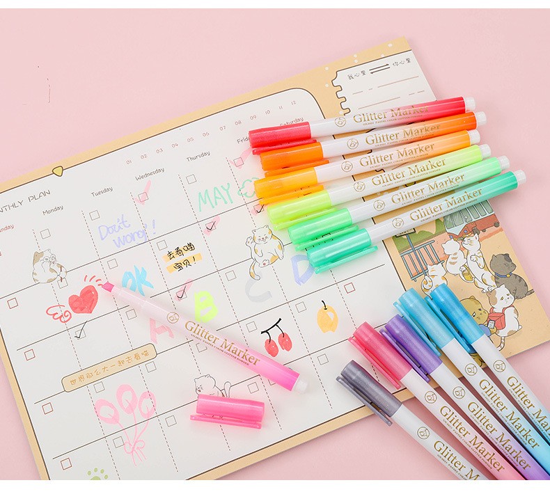 Guangna 6621 Flash Pen 12-color Highlighter Pen Set, student Key marking Pen, Doodle pen, Journal Pen, Gel Pen pic 18