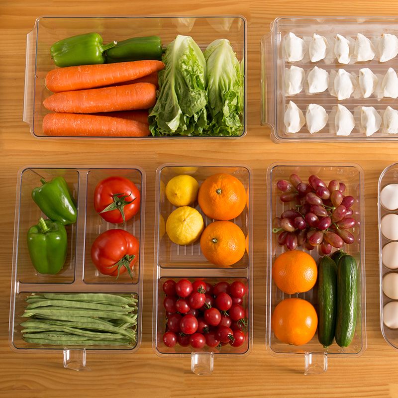 270冰箱收纳盒 带盖分隔高透加大短柄厨房食品级PET大容量果蔬储物盒图
