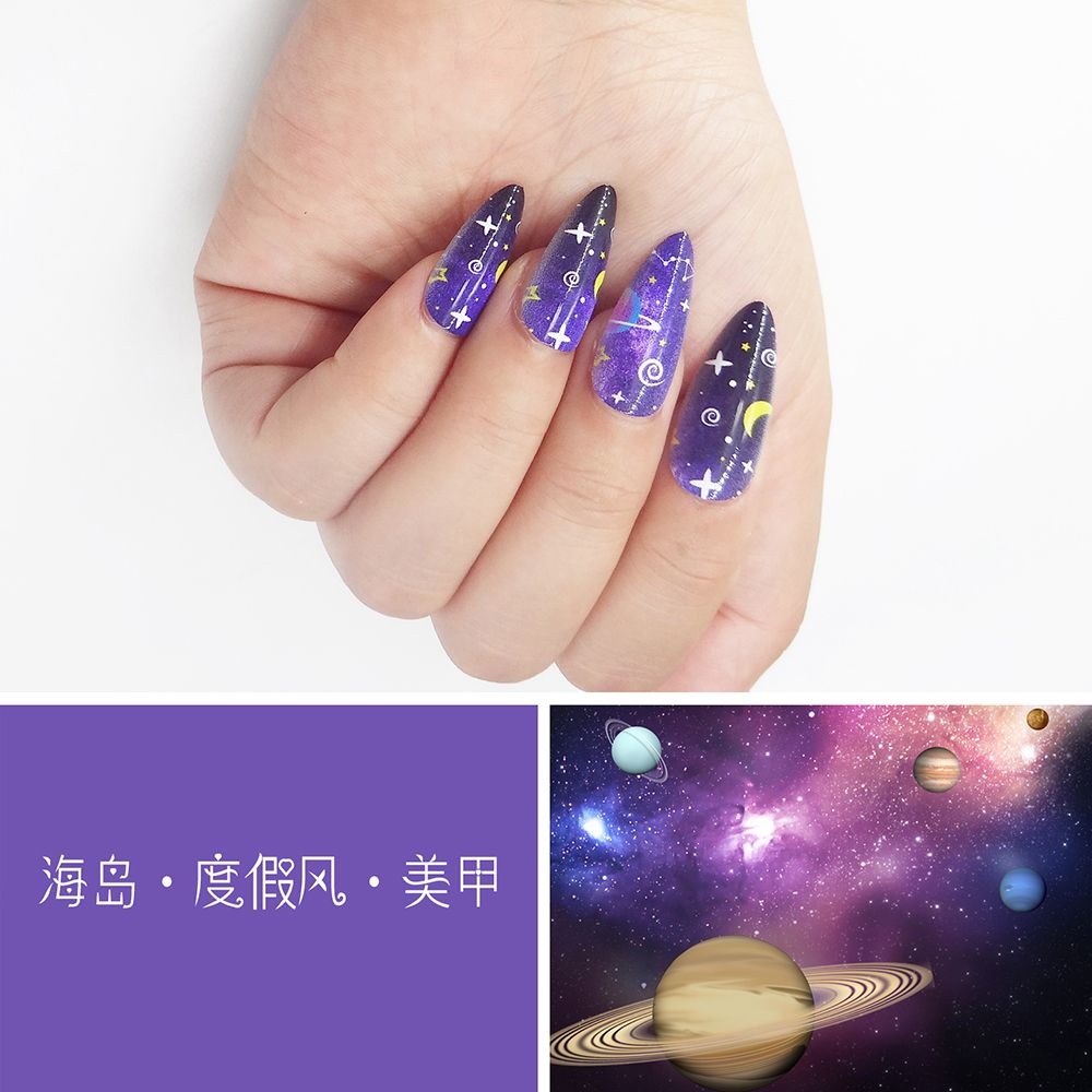 24片夏日星空梦幻美甲穿戴甲 美甲贴片可拆卸厂家直销穿戴式甲片批发