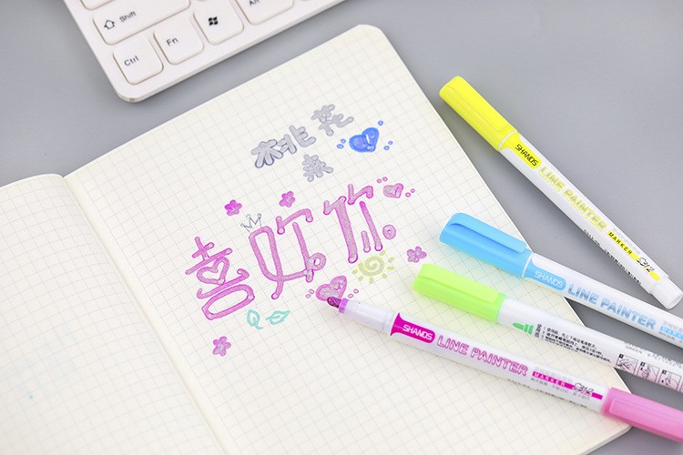 Shanzhi Highlighter pens, colored double-line pens, 8-color set of marker pens, journal marker pens, Glitter markers, contour pens pic 8