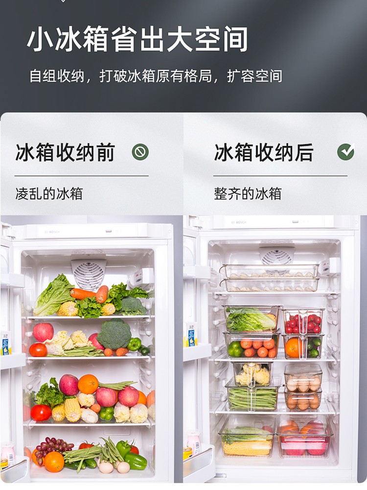 270冰箱收纳盒 带盖分隔高透加大短柄厨房食品级PET大容量果蔬储物盒详情图1