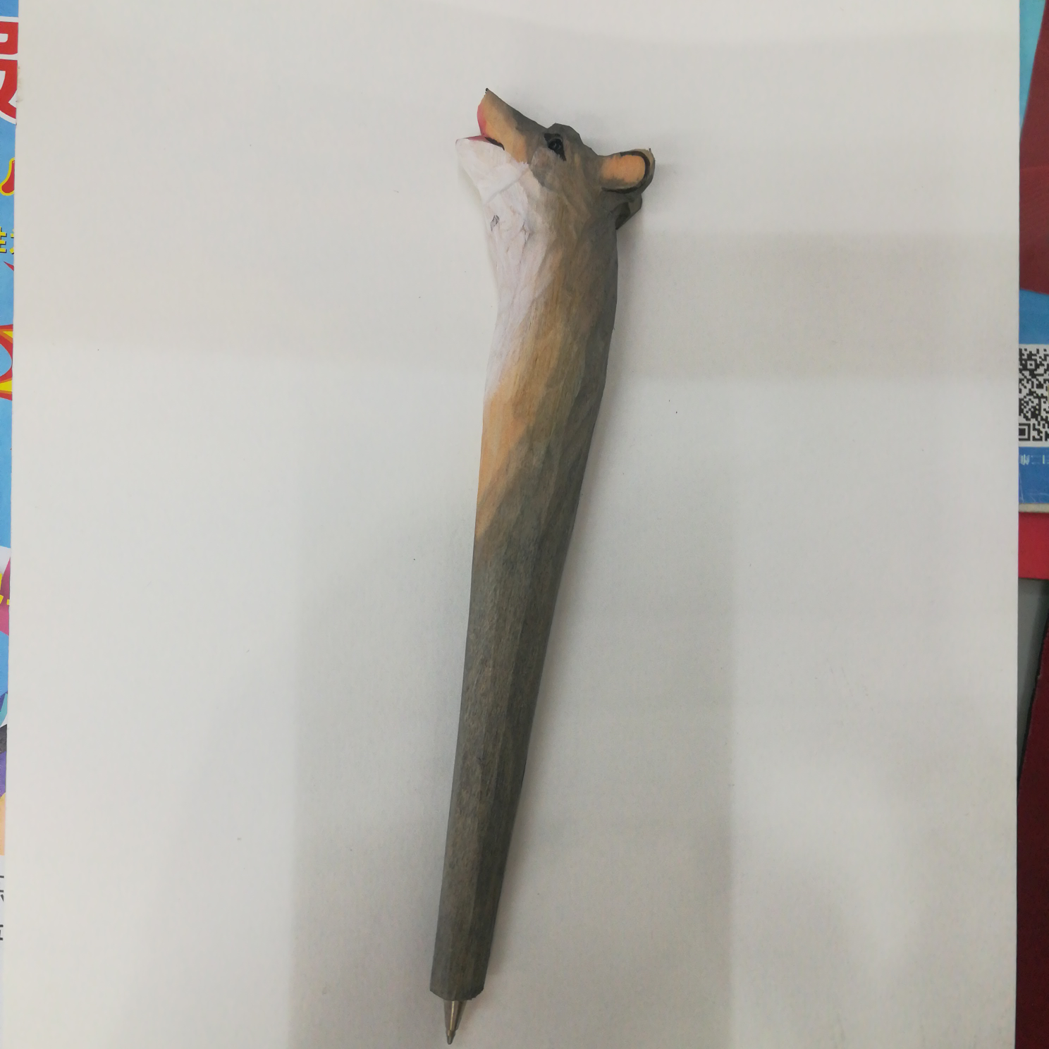 纯手工创意旅游纪念品木头雕刻仿真狼工艺礼品圆珠笔