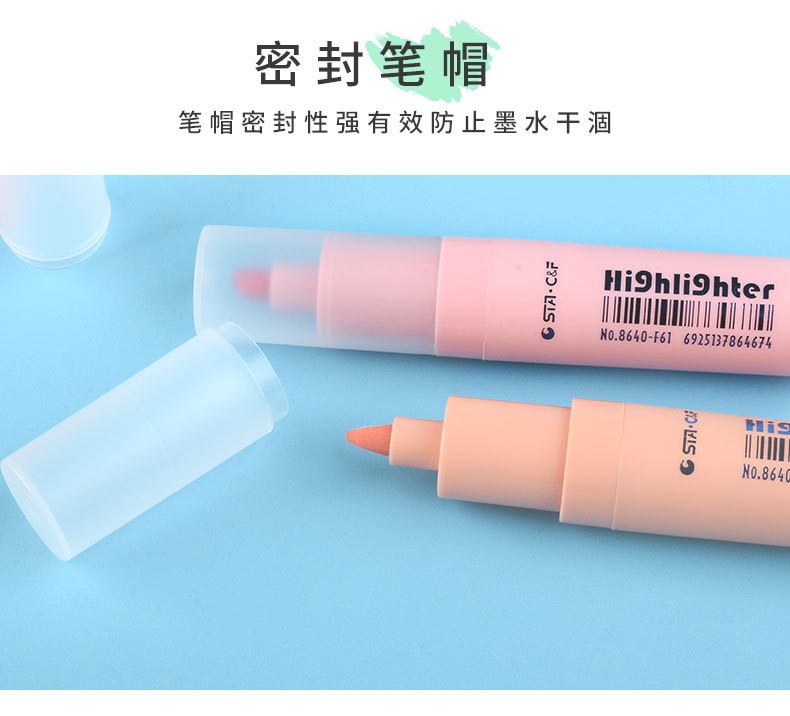 STA Water-based marker pen, slanted marker pen, student erasable pen, key point drawing, color highlighter pen set pic 14