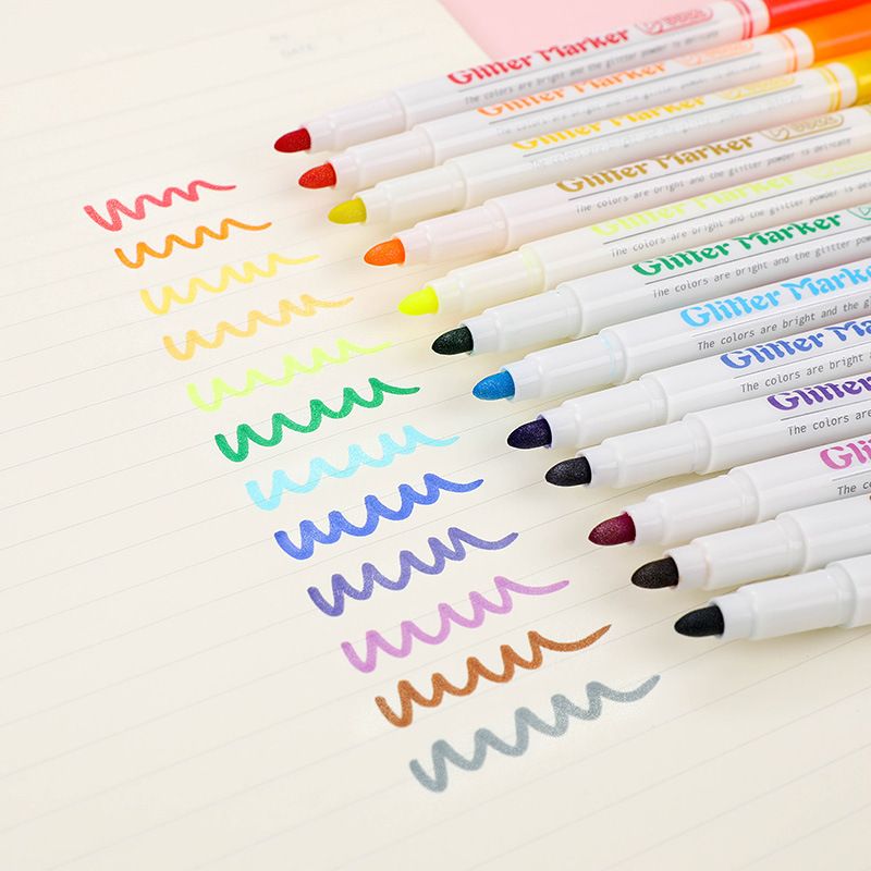 广纳6621闪光笔12色荧光笔套装学生重点标记笔涂鸦笔手账笔啫喱笔详情图4