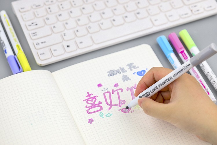 Shanzhi Highlighter pens, colored double-line pens, 8-color set of marker pens, journal marker pens, Glitter markers, contour pens pic 10