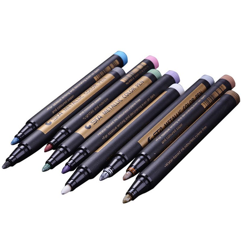 STA STA 8151 Marker Pen 10-color set, Black card marker Pen, Art Doodle Pen, Water-based Metal Colored Pen Item Picture