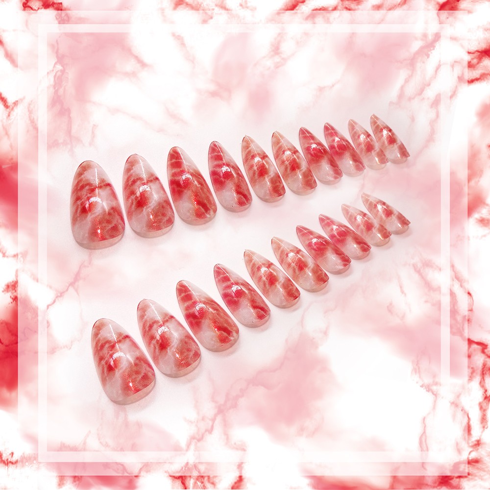 24片穿戴甲片欧美杏仁甲可拆卸美甲贴片长款假指甲大理石海岛定做指甲详情5