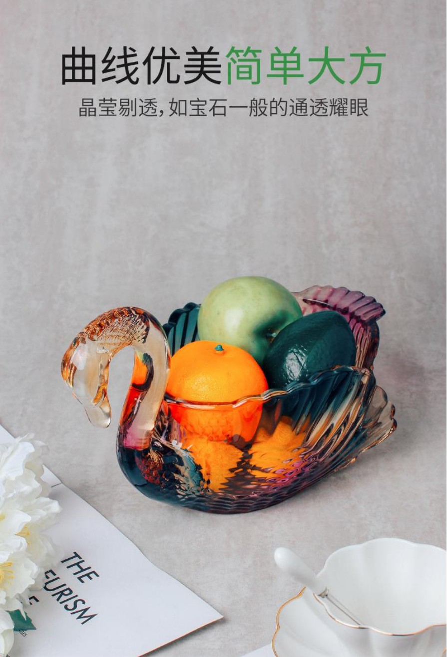 Creative swan crystal glass fruit plate, European-style modern living room coffee table, household snack, dried fruit, candy and fruit plate detail image 6