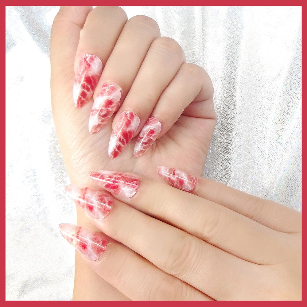 24片穿戴甲片欧美杏仁甲可拆卸美甲贴片长款假指甲大理石海岛定做指甲详情图2
