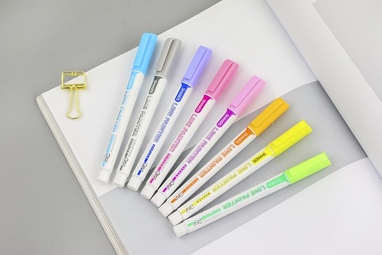 Shanzhi Highlighter pens, colored double-line pens, 8-color set of marker pens, journal marker pens, Glitter markers, contour pens pic 5