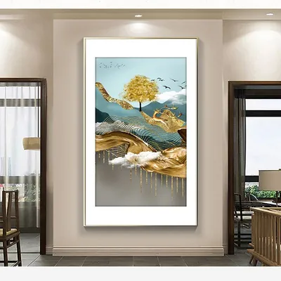 Luyue Gold Wisp Entrance Porch Decorative Painting Vertical Version Simple Modern Simple European Corridor Corridor Porch Star Diamond Gilding