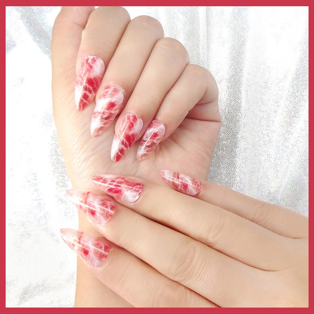 24片穿戴甲片欧美杏仁甲可拆卸美甲贴片长款假指甲大理石海岛定做指甲详情2