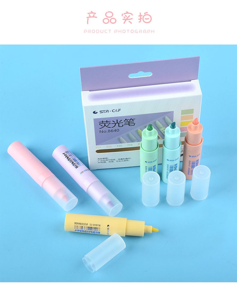 STA Water-based marker pen, slanted marker pen, student erasable pen, key point drawing, color highlighter pen set pic 16
