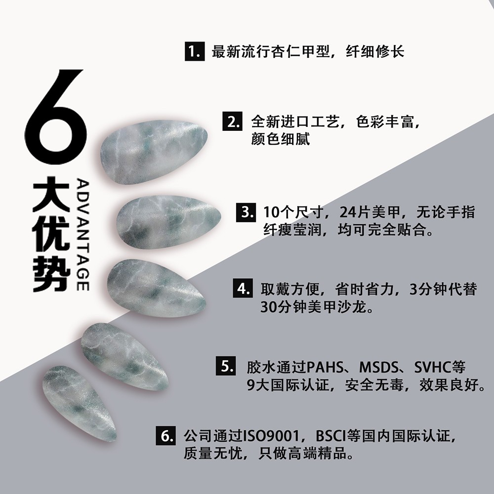 24-piece wearable nail art with European and American marble patterns and summer style, custom-made new style, factory direct sales pic 6