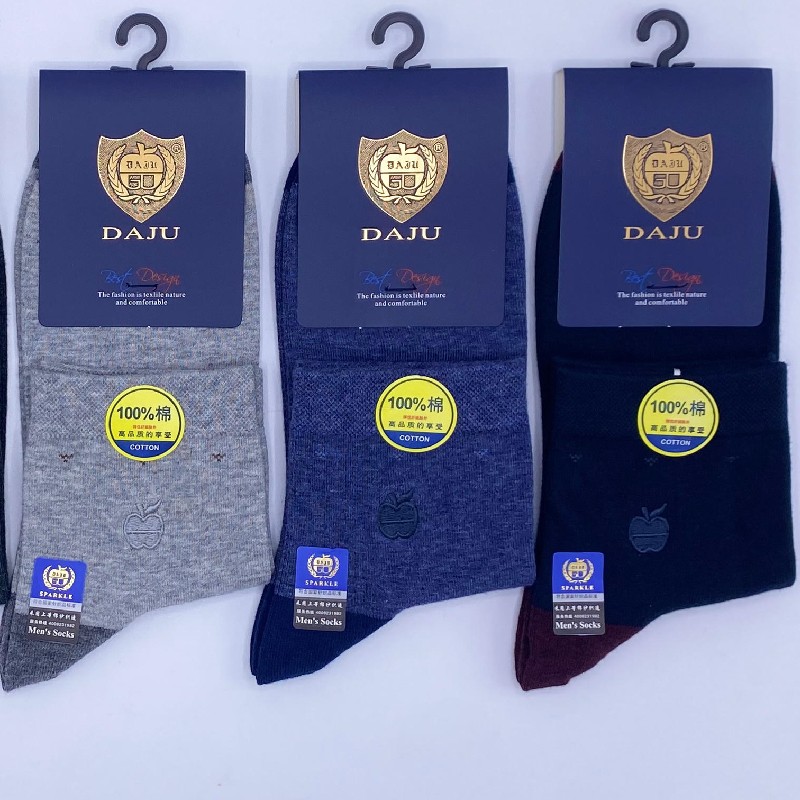 大桔男士100%精梳棉春夏刺绣中筒中腰商务袜1156详情图2