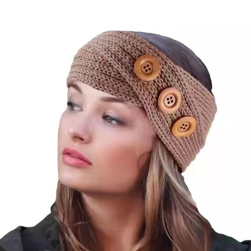 双纽扣，蕾丝，麻花，保暖毛线头带产品图