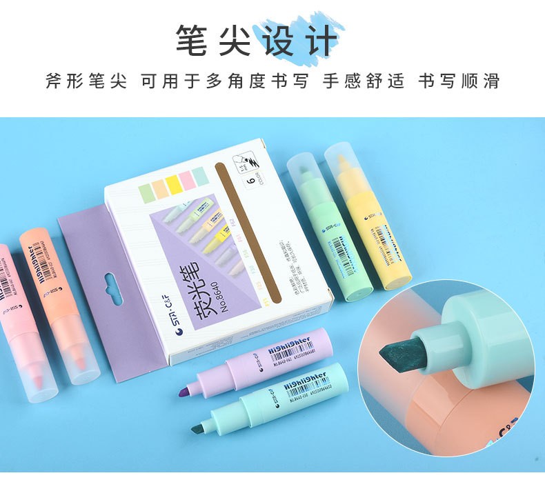 STA Water-based marker pen, slanted marker pen, student erasable pen, key point drawing, color highlighter pen set pic 13