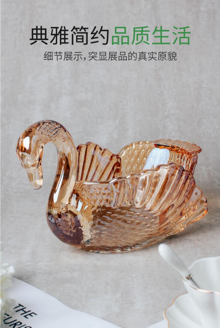 Creative swan crystal glass fruit plate, European-style modern living room coffee table, household snack, dried fruit, candy and fruit plate detail image 9