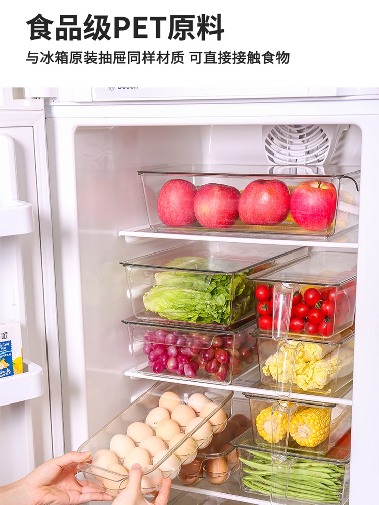 270冰箱收纳盒 带盖分隔高透加大短柄厨房食品级PET大容量果蔬储物盒详情图2