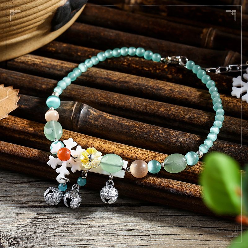 民族风绿色脚链玉髓钱袋韩版简约复古森系脚饰个性足链新娘配饰