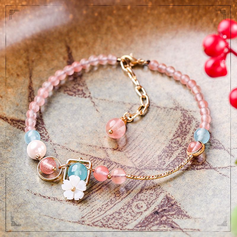 复古民族风贝壳花粉色珠脚链新款2021韩版简约百搭学生超仙脚饰品