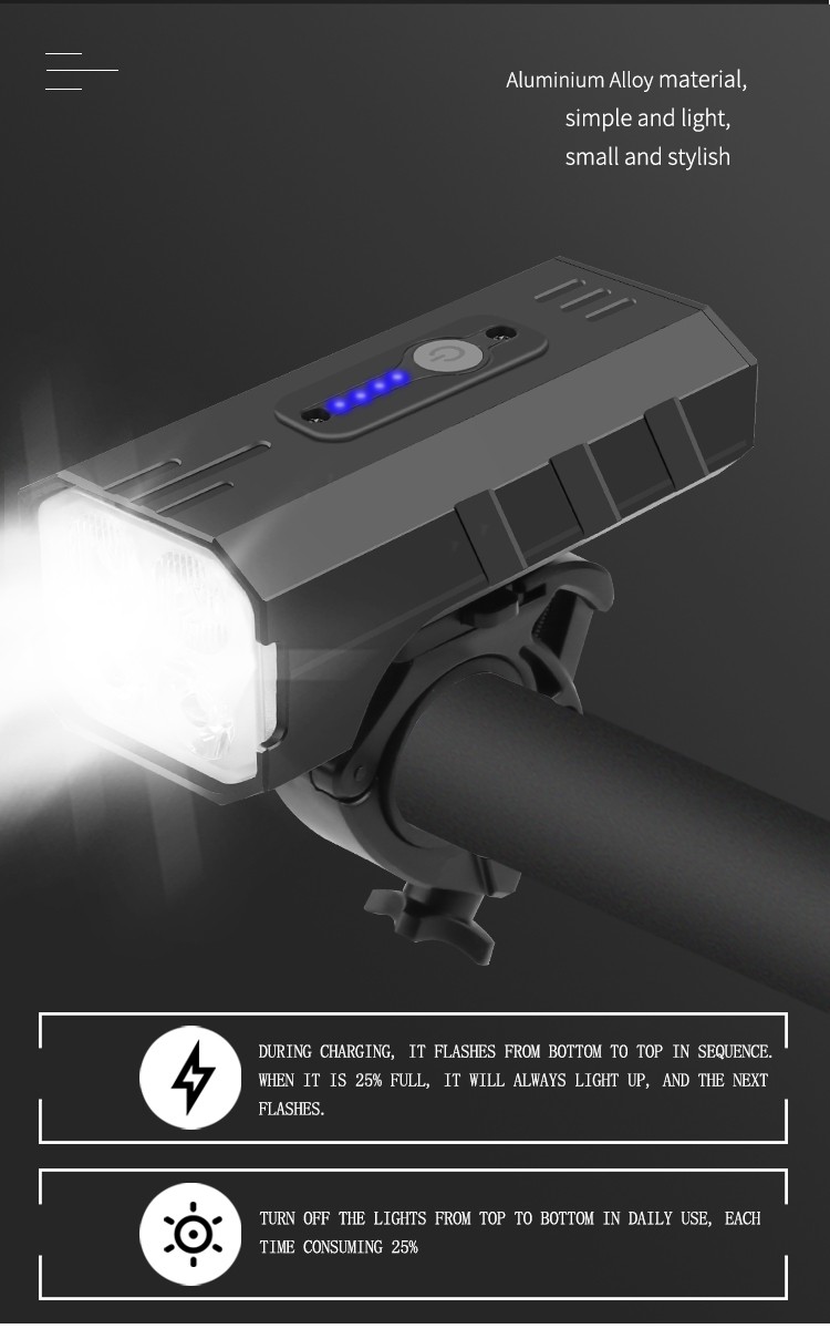 Z026 New 4T6 high-intensity bicycle headlight, USB charging, battery level display, bicycle light and riding light detail image 9