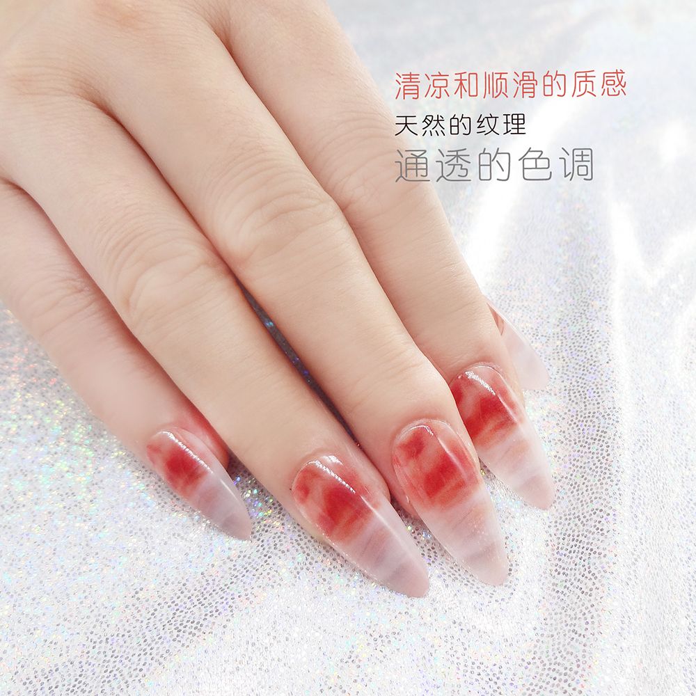 24片大理石渐变纹理仿真穿戴美甲杏仁美甲套装 定做