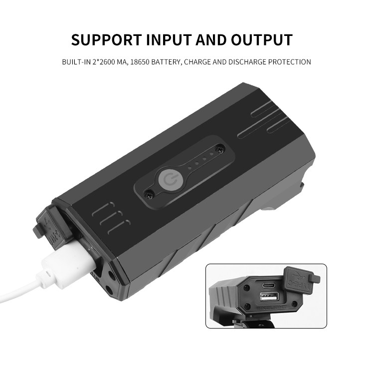 Z026 New 4T6 high-intensity bicycle headlight, USB charging, battery level display, bicycle light and riding light detail image 3