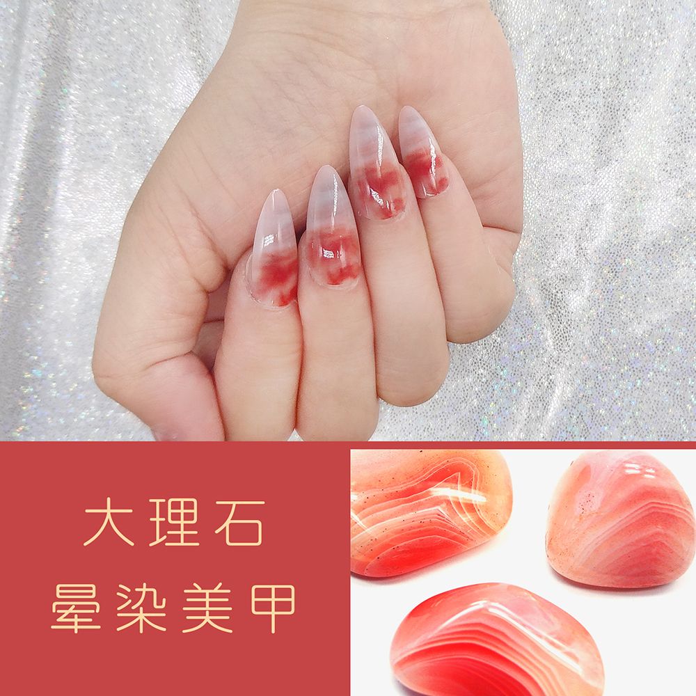 24片大理石渐变纹理仿真穿戴美甲杏仁美甲套装 定做