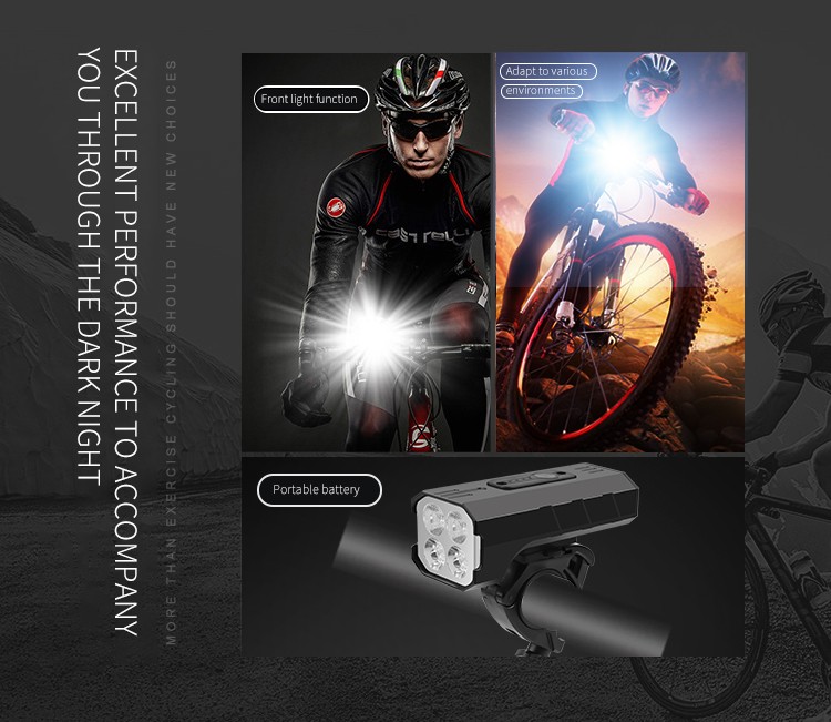 Z026 New 4T6 high-intensity bicycle headlight, USB charging, battery level display, bicycle light and riding light detail image 11