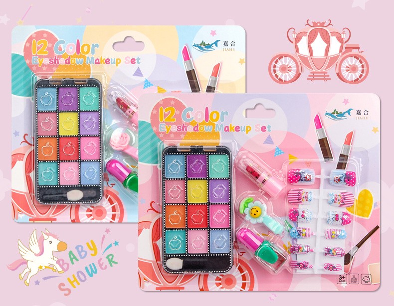 卡通十二色眼影饰品套装儿童化妆品玩具水溶性可水洗指甲油口红详情12