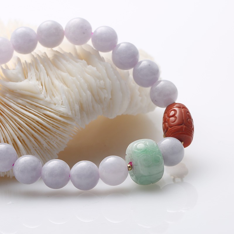 Violet jade bracelet, 999 gold Ruyi peace lock, South Red Road, beautiful and spicy green jade meander beads detail image 5