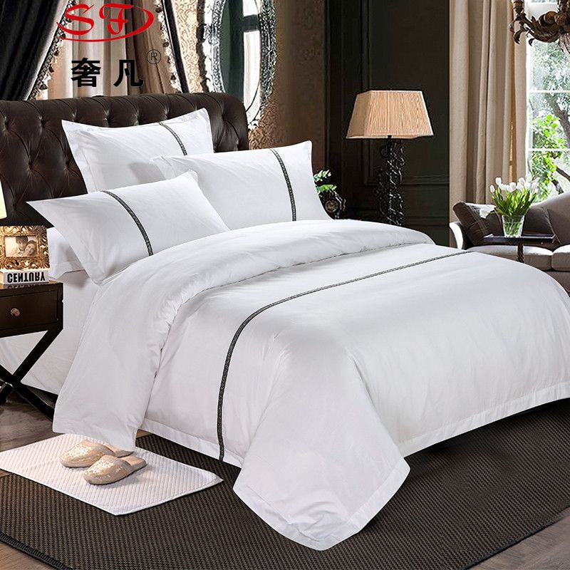 酒店四件套全棉60支纯色简约宾馆床上用品三件套纯棉床单被套批发详情图3