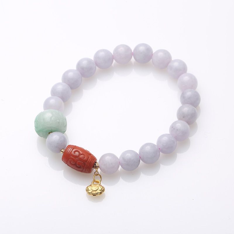 Violet jade bracelet, 999 gold Ruyi peace lock, South Red Road, beautiful and spicy green jade meander beads Item Picture
