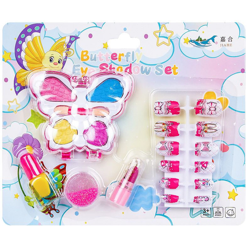 卡通蝴蝶眼影套装儿童化妆品玩具女孩饰品水溶性可水洗指甲油图