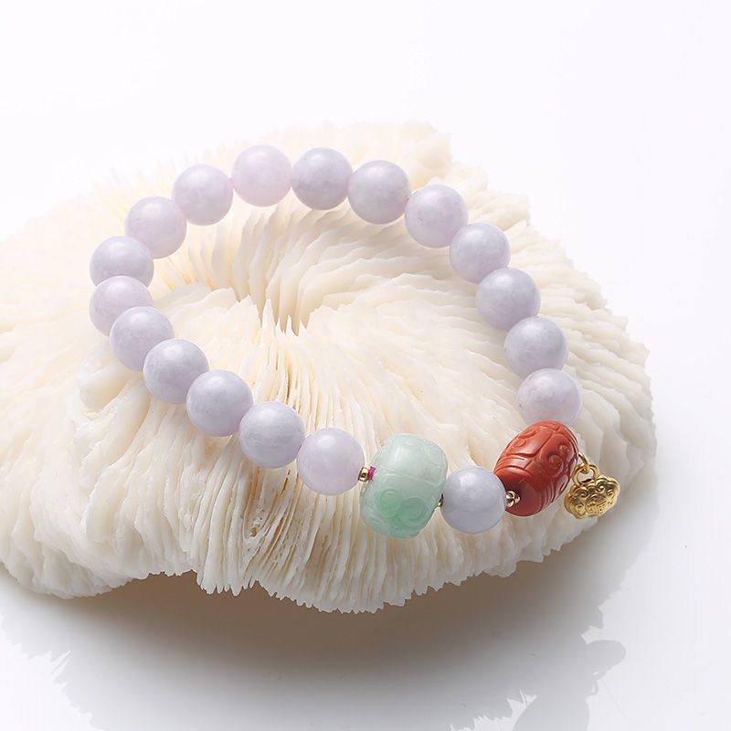 Violet jade bracelet, 999 gold Ruyi peace lock, South Red Road, beautiful and spicy green jade meander beads Specification image