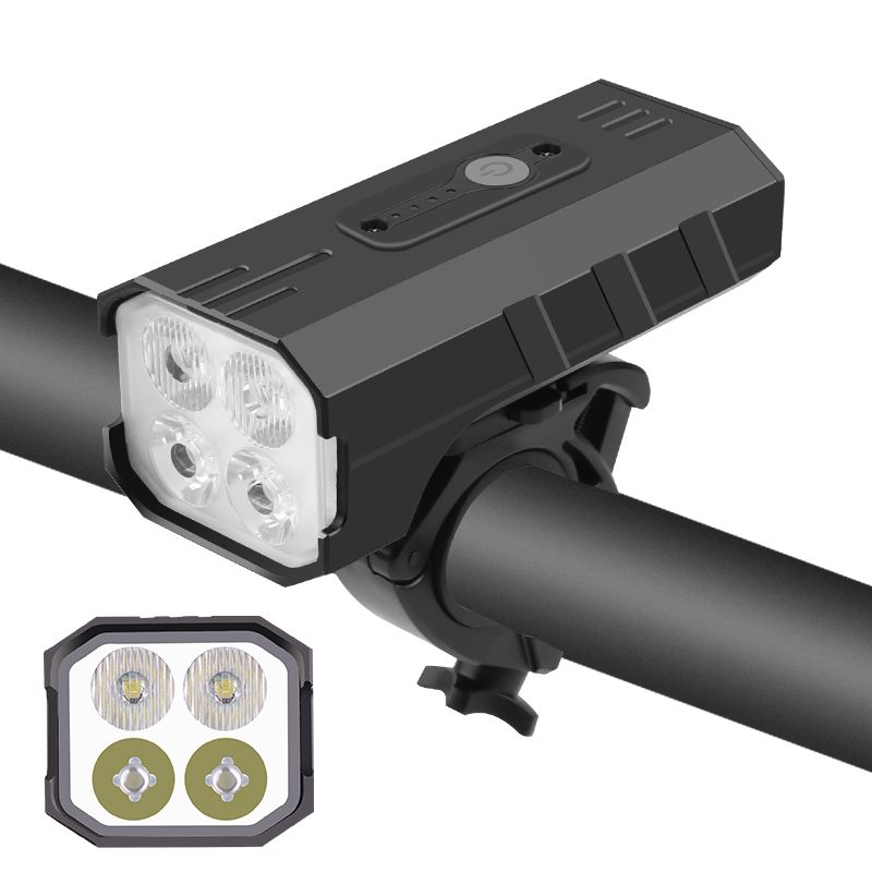 Z026 New 4T6 high-intensity bicycle headlight, USB charging, battery level display, bicycle light and riding light Item Picture