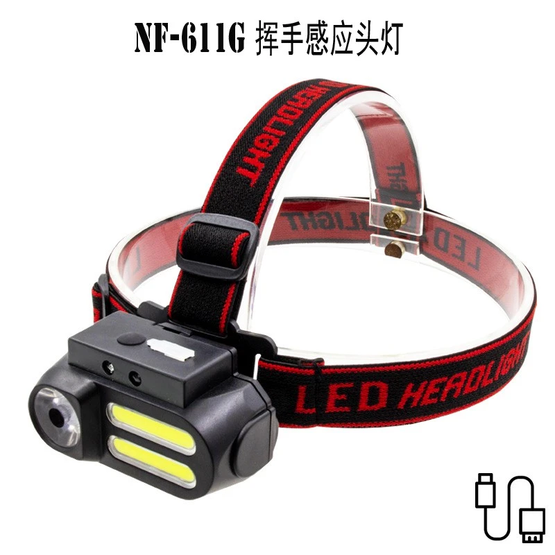 NF-611G wave sensor headlamp, USB charging headlamp, COB outdoor head-mounted flashlight, 18650 lighting emergency light detail image 5