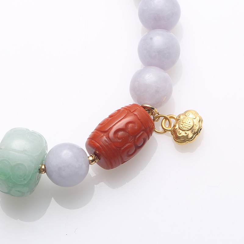 Violet jade bracelet, 999 gold Ruyi peace lock, South Red Road, beautiful and spicy green jade meander beads detail image 4