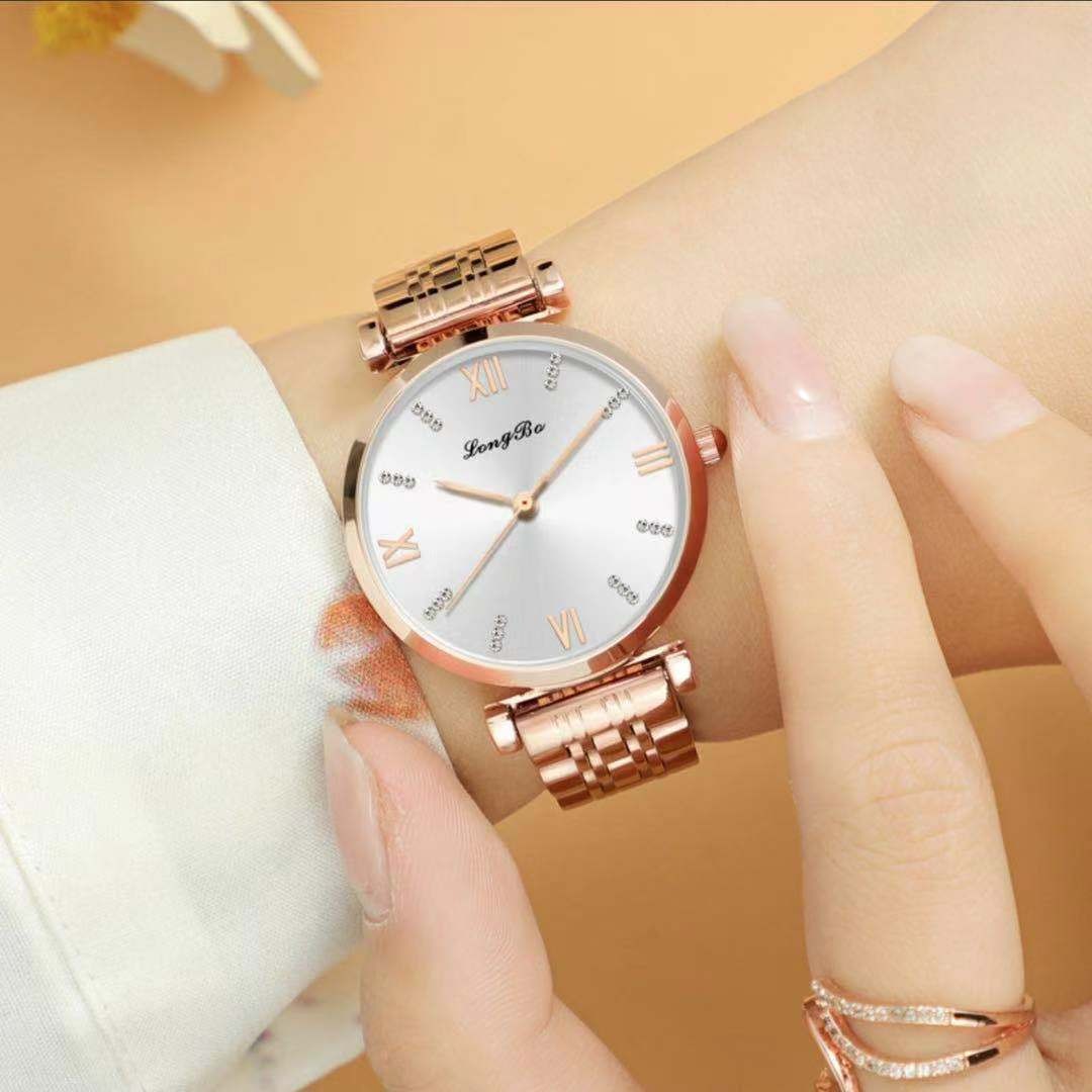 LONGBO龙波品牌新品腕表韩版女士石英手表休闲简约三针实心钢带详情图2