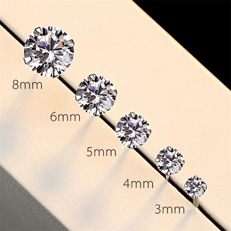 Korean-style retro titanium steel zircon earrings, trendy Korean-style fashionable, elegant and individual zircon earrings, 4-prong and 6-prong round earrings Item Picture