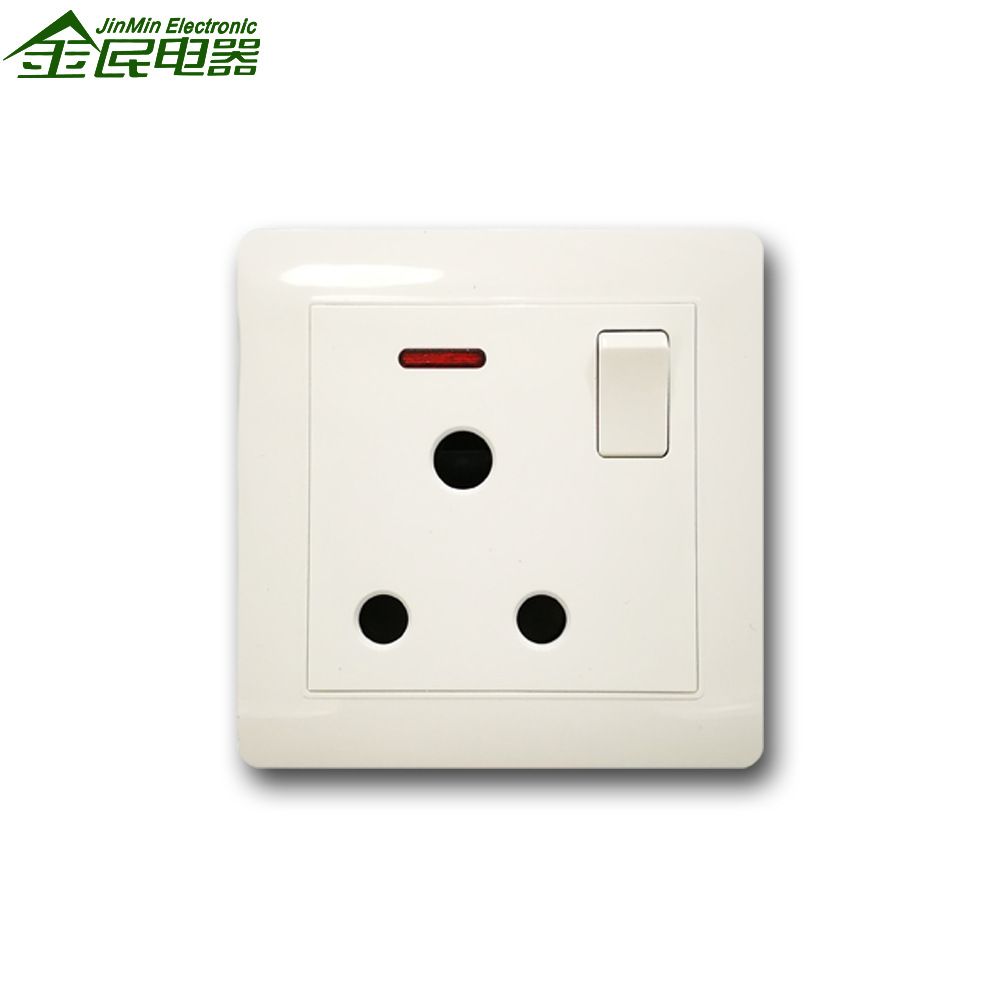 南非15A带灯带开关插座 墙壁插座开关C10-C11-012五孔13A插座双联