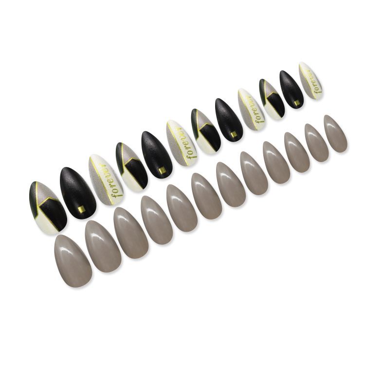 24 pieces of geometric pattern Ins-style metal nail patches, gilded special wearable nail, almond nail factory direct sales, latest technology, best-selling cross-border Application Scenario
