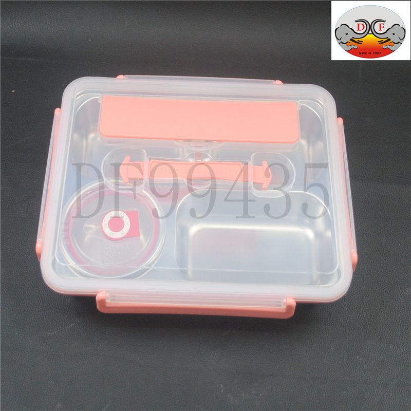 DF99435 with a set of bowl lunch box 304 stainless steel insulated lunch box Square divided lunch box canteen students insulated four boxes five boxes bento box wholesale DF Trading House