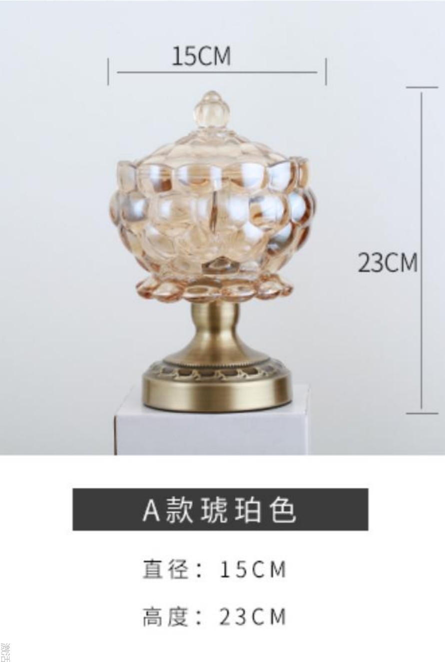 European-style crystal glass candy storage jar decoration, creative home decor with amber platinum cover detail image 2