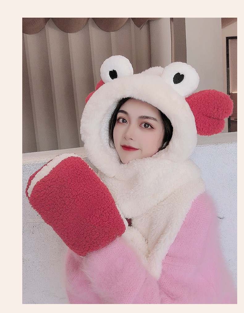 简爱丝缘冬季毛绒帽子围巾手套三件套女学生卡通围脖一体新款加厚保暖套装详情图13