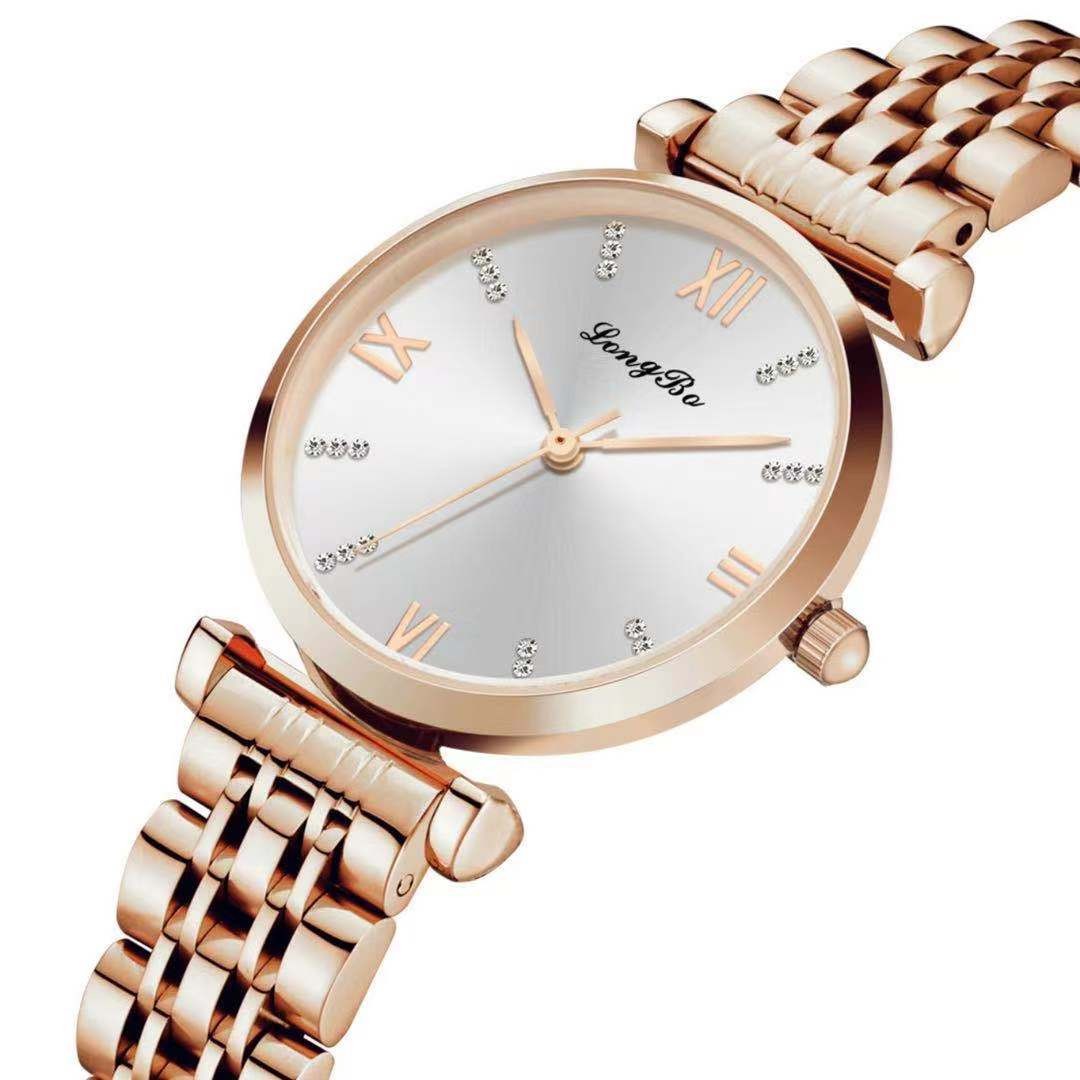 LONGBO龙波品牌新品腕表韩版女士石英手表休闲简约三针实心钢带详情图5