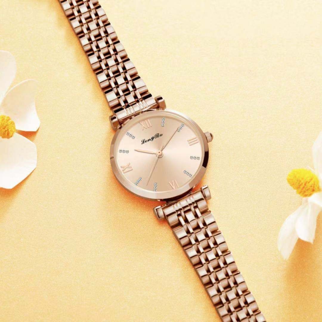 LONGBO龙波品牌新品腕表韩版女士石英手表休闲简约三针实心钢带详情图3